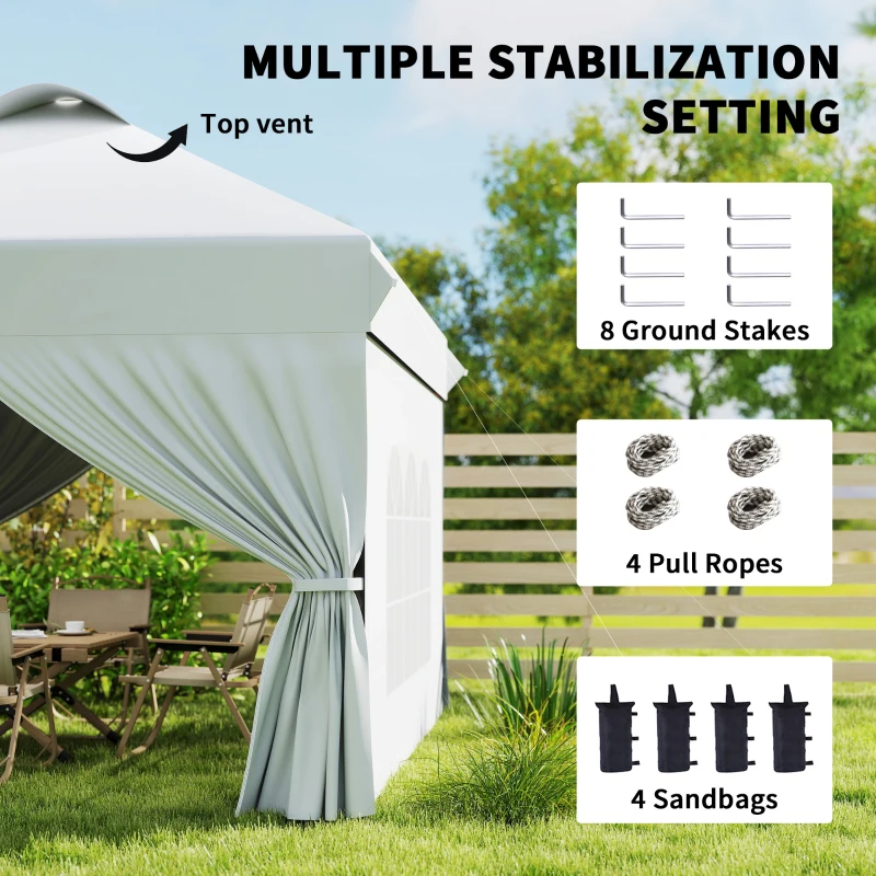 Outsunny 10' x 10' Outdoor Pop Up Canopy Tent with 4 Sidewalls, White