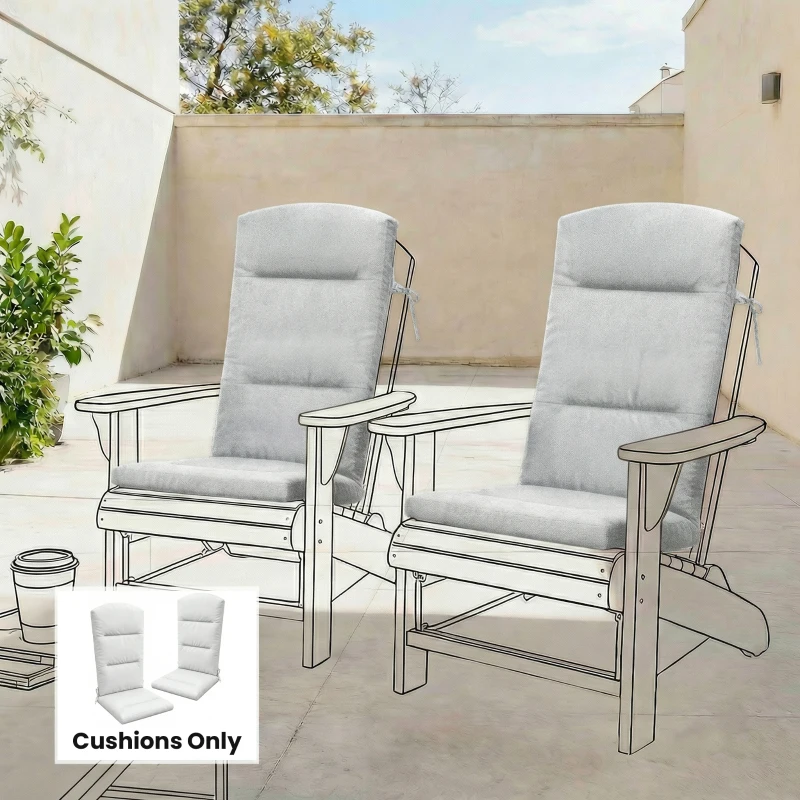 Outsunny Patio Chair Cushions for Adirondack Chair Replacement Cushions with Back and Ties, Set of 2, Light Grey