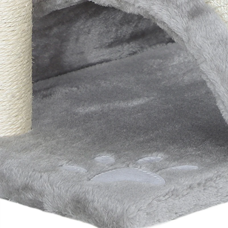 PawHut 17" Small Cat Tree with Scratching Post, Cat Tower with Rotatable Top Pole, Platform, 2 Dangling Balls, Light Grey