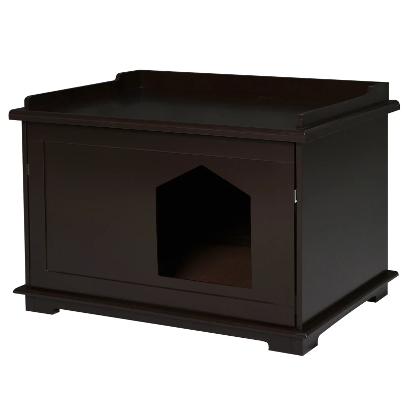 PawHut Wooden Cat Litter Box Enclosure Furniture Style Kitten Washroom with Rotated Door End Table Hideaway, Brown