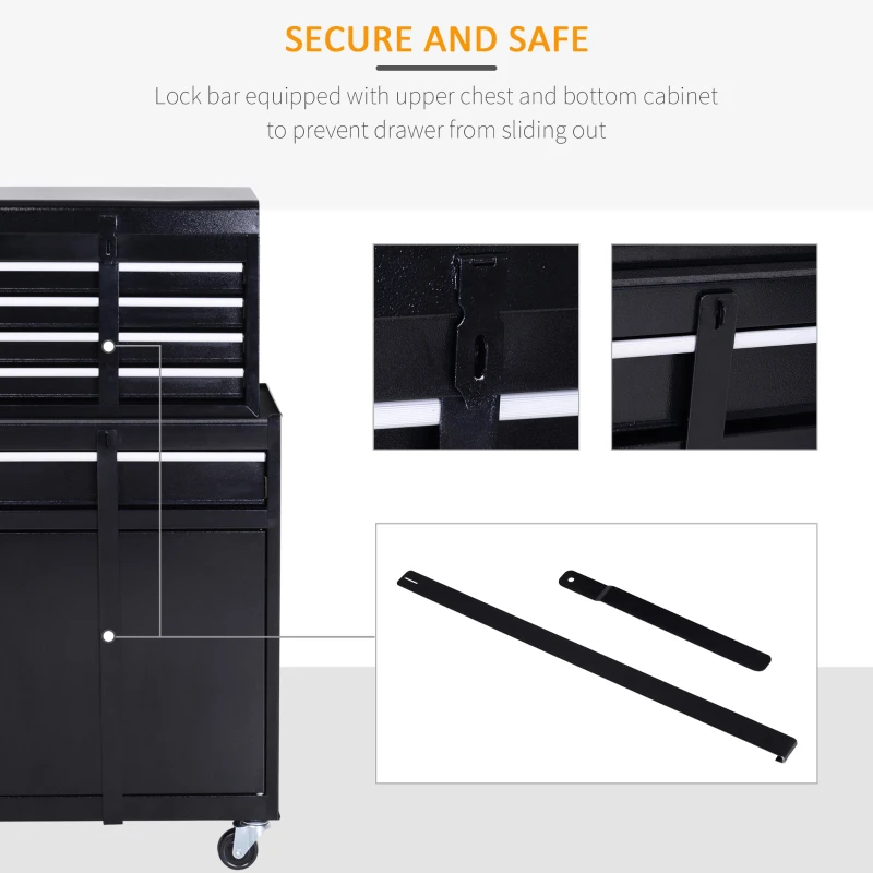 DURHAND Rolling Tool Cabinet 2 in 1 Top Chest Storage Box 5 Drawers with Pegboard and Adjustable Shelf, Black