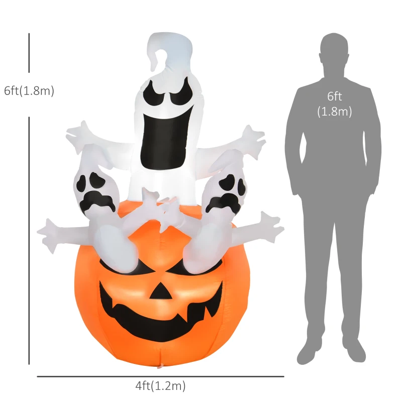 HOMCOM 6FT Tall Halloween Inflatable Jack-O-Lantern and Ghosts, Outdoor Blow Up Yard Decoration with Pumpkin Lantern and LED Lights for Garden, Lawn, Party, Holiday