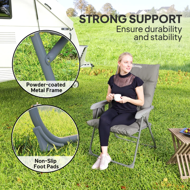 Outsunny 5-Level Reclining Camping Chair, Adjustable High Back Camping Chair with Side Pockets, Compact Camping Chair for Adults