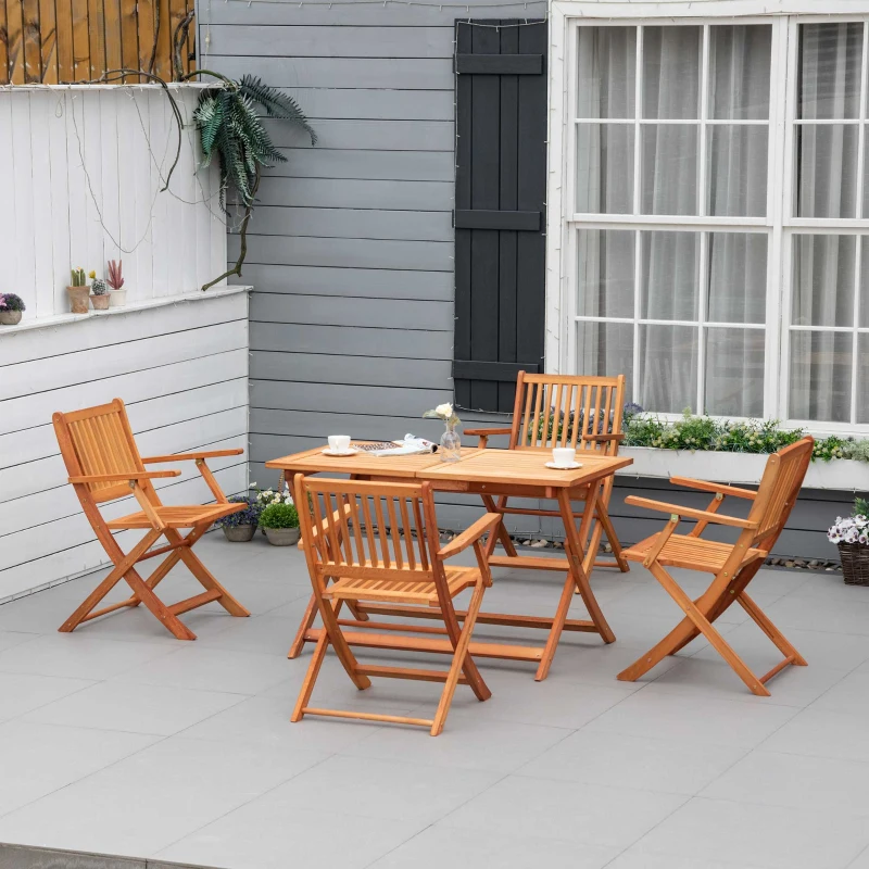 Outsunny 5 Piece Wood Patio Dining Set for 4, Dining Table and Chairs Set, Folding Outdoor Patio Furniture for Patio, Backyard and Garden, Teak