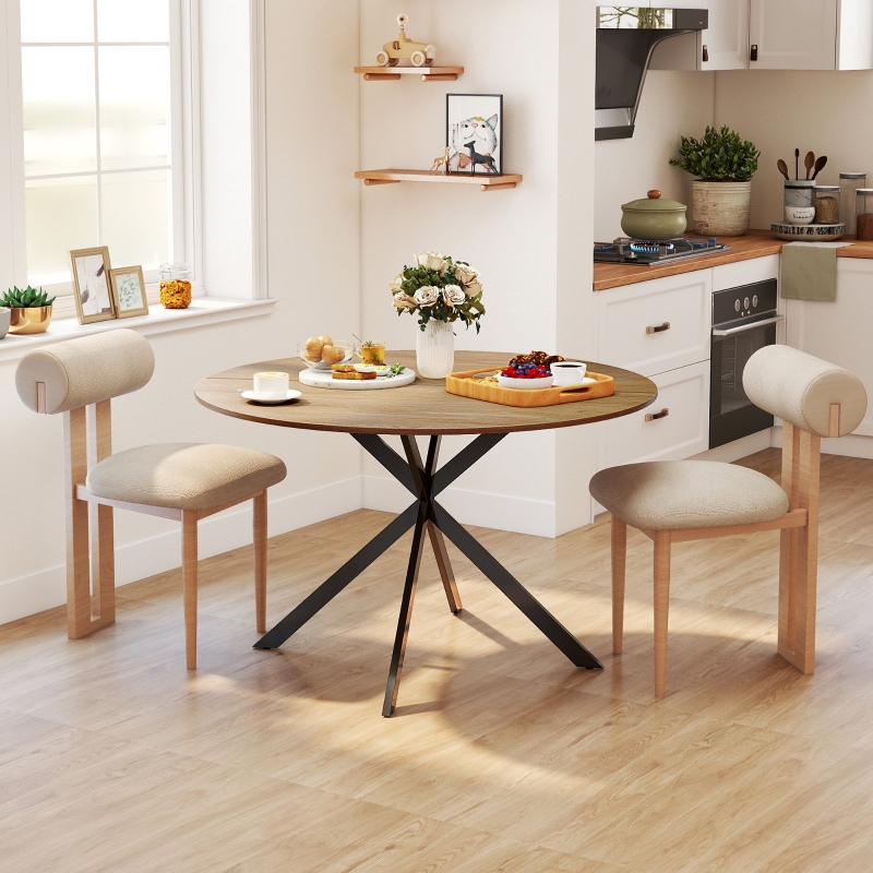 HOMCOM 47" Round Kitchen Table for 4, Industrial Dining Table with Steel Legs for Dining Room, Brown and Black
