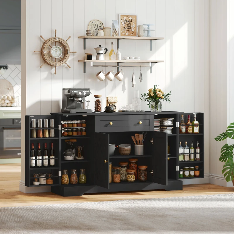 HOMCOM Sideboard Buffet Cabinet, Farmhouse Coffee Bar Cabinet with Door Shelves, Adjustable Shelves, Drawer, Barn Doors, Black