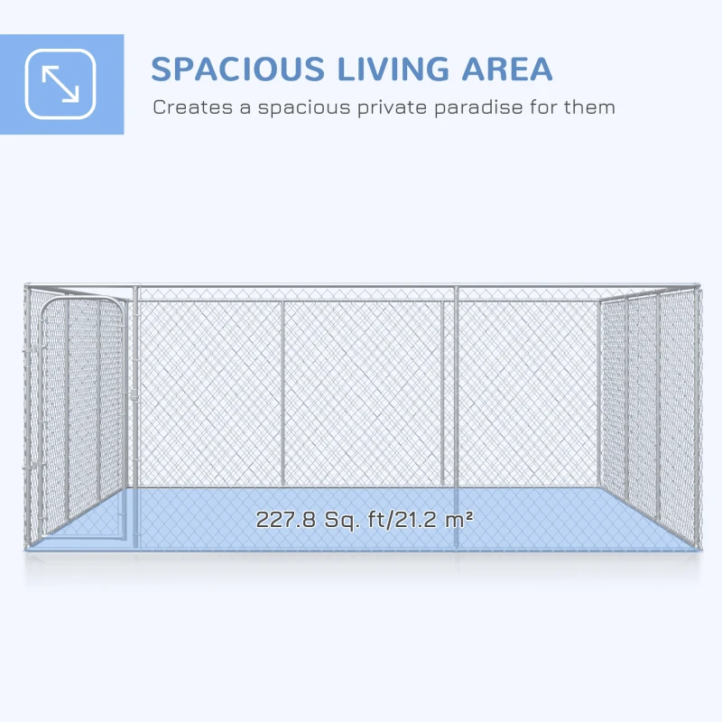 PawHut Dog Kennel Outdoor Galvanized Chain Link Fence Heavy Duty Pet Run House Chicken Coop with Secure Lock Mesh Sidewalls for Backyard Garden Silver, 15' L x 15' W x 5.9' H
