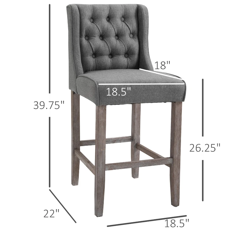 HOMCOM Set of 2 40Inch Button Tufted Bar stools High Counter Dining Height Chairs Grey