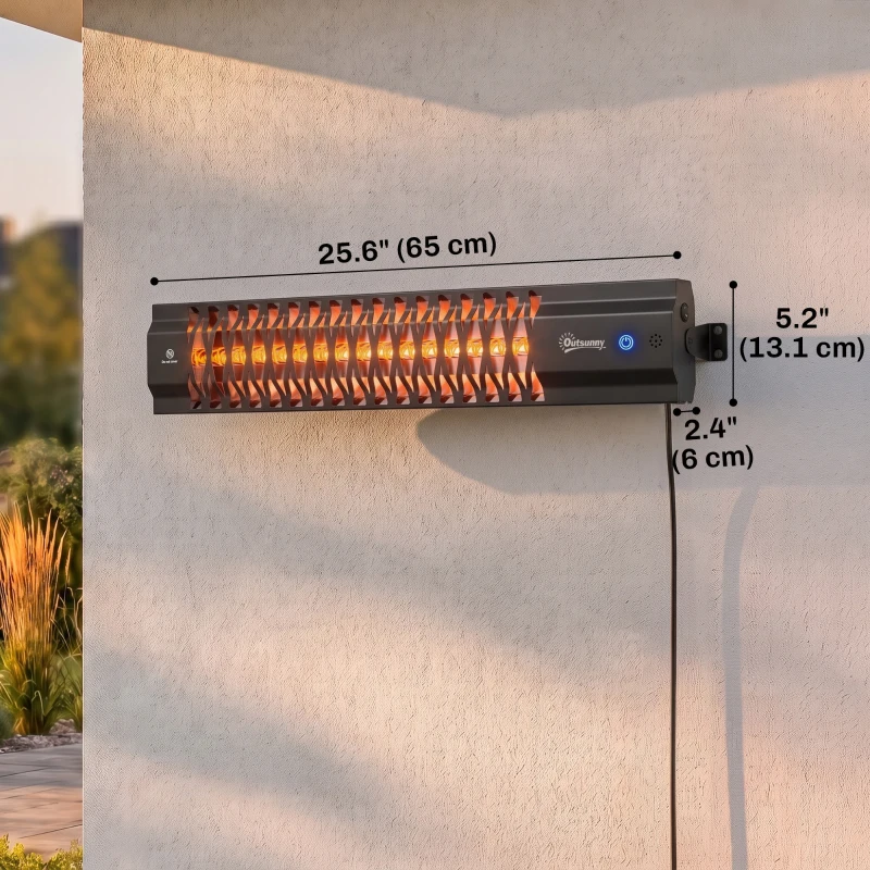 Outsunny 1500 W Electric Patio Heater, Wall Mounted IP65 Waterproof Outdoor Infrared Heater with Touch/Remote Control, Black
