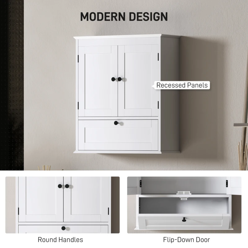 HOMCOM Medicine Cabinet with Adjustable Shelf, Bathroom Wall Cabinet Bathroom Cabinet with Recessed Panels, White