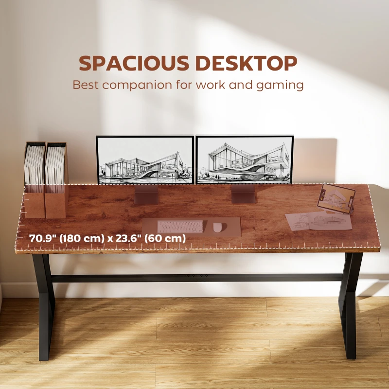 HOMCOM 71" Computer Desk, Industrial Writing Table with X-Shaped Frame for Home Office, Rustic Brown