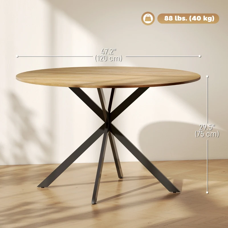 HOMCOM 47" Round Kitchen Table for 4, Industrial Dining Table with Steel Legs for Dining Room, Brown and Black