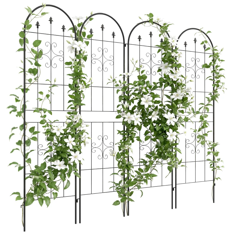 Outsunny Metal Trellis Set of 4, Garden Trellis for Climbing Plants Support Frames, Arrow Design