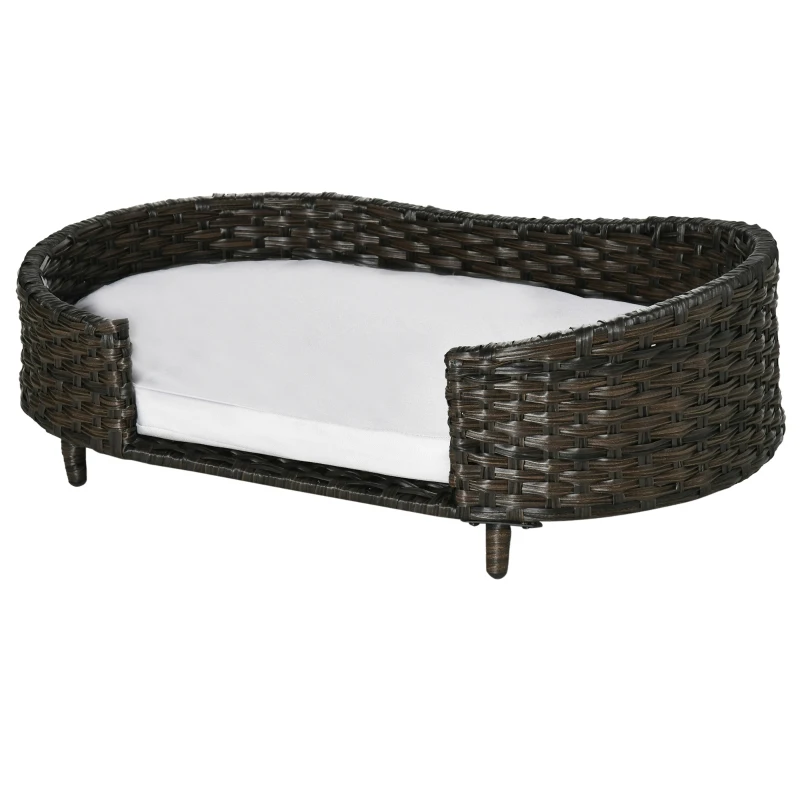 PawHut Raised Ratten Dog Bed Sofa, Elevated Wicker Cat Couch Bed with Removable Soft Cushion Washable Cover, for Small & Medium Dogs, Charcoal Grey
