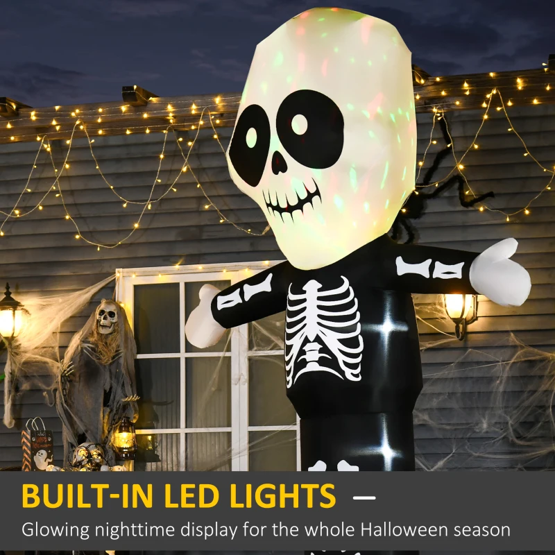 HOMCOM 10ft Halloween Inflatable Skeleton Ghost Decoration, LED Lighted for Home Indoor Outdoor Garden Lawn Decoration Party Prop