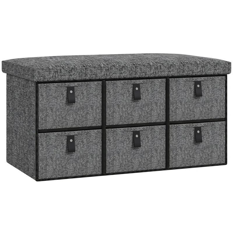 HOMCOM Shoe Bench with Seat, Shoe Storage Bench with Cushion and 6 Fabric Drawers for Entryway, Hallway, Bedroom, Charcoal Grey