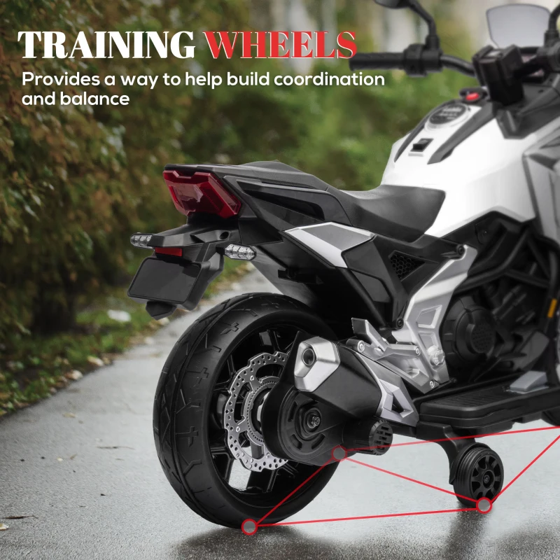 Qaba Honda Licensed 12V Ride on Motorbike for Kids with Headlights Music Training Wheels, for 3-6 Years, White