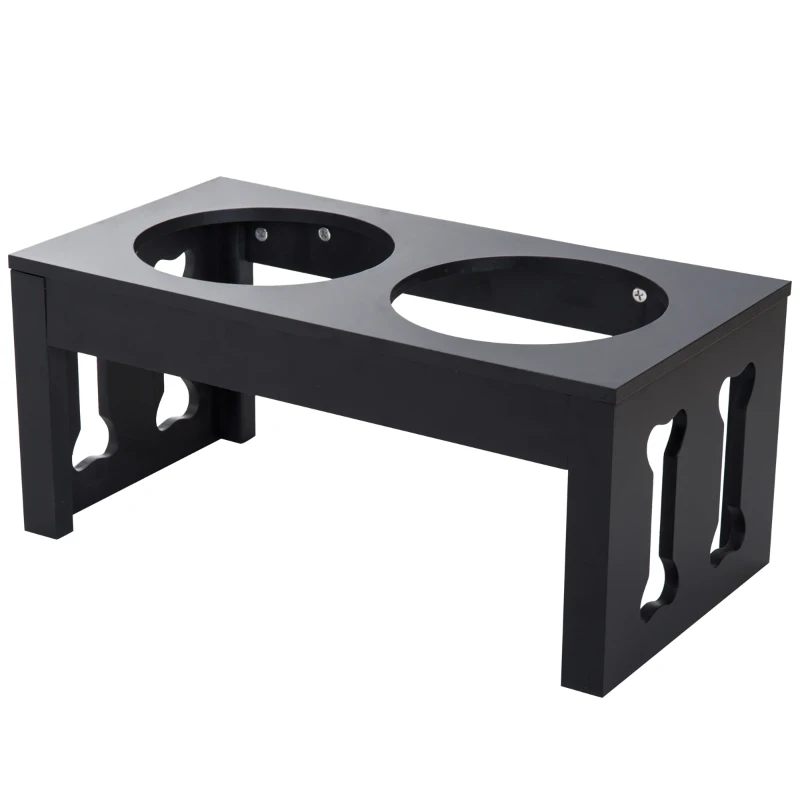 PawHut 23" Modern Decorative Raised Dog Bowls, Wooden Heavy Duty Pet Food and Water Bowl, Elevated Feeding Station, Black