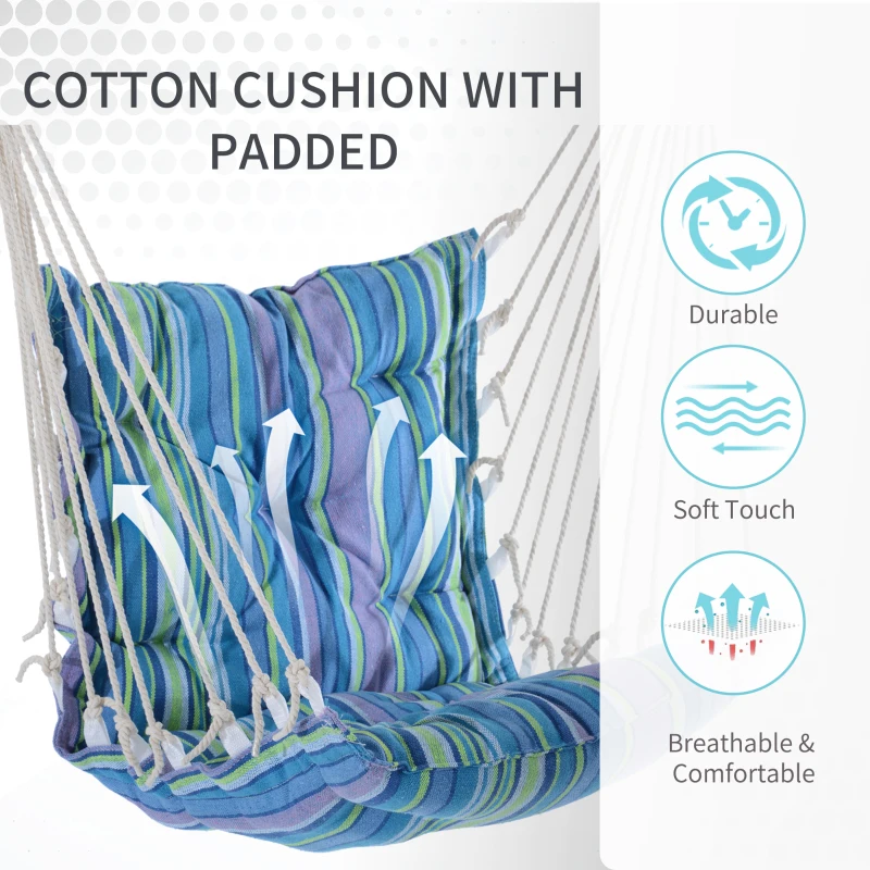 Outsunny Portable Hanging Woven Hammock Seat Rope Swing Chair Sleeping Bed for Outdoor Garden Yard Camping Blue