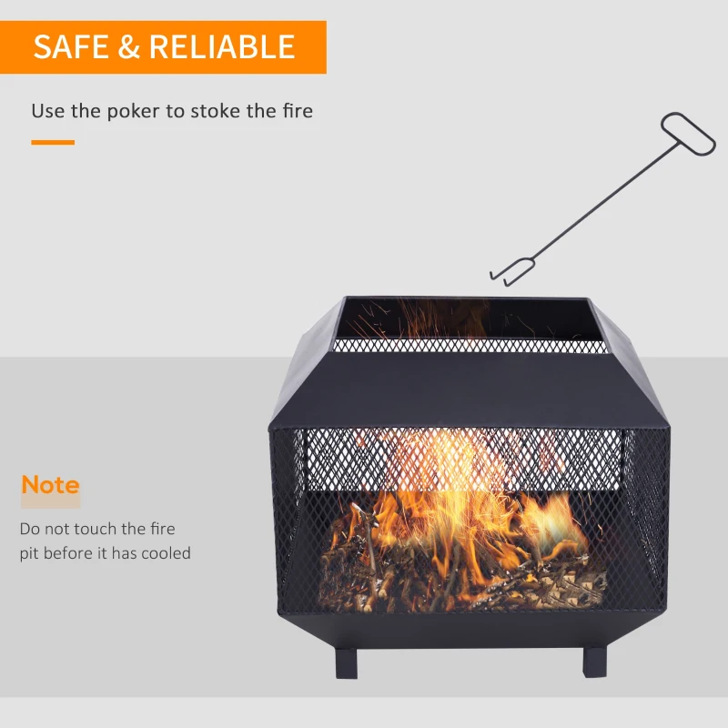 Outsunny 17" Outdoor Fire Pit with Fire Poker, Wood Burning Firepits, Portable Firepit for Patio Backyard Bonfire Camping, Black
