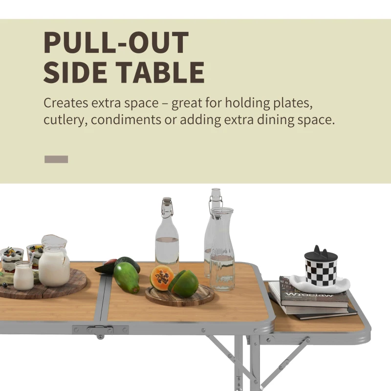 Outsunny 3ft Picnic Table with Slide Shelf Outdoor Portable Aluminum Folding Table 2 Adjustable Height