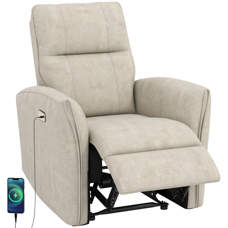 HOMCOM Power Recliner Chair, Dyed Fabric (Like Leathaire) Upholstered Recliner Chair with USB Ports, Footrest, Beige