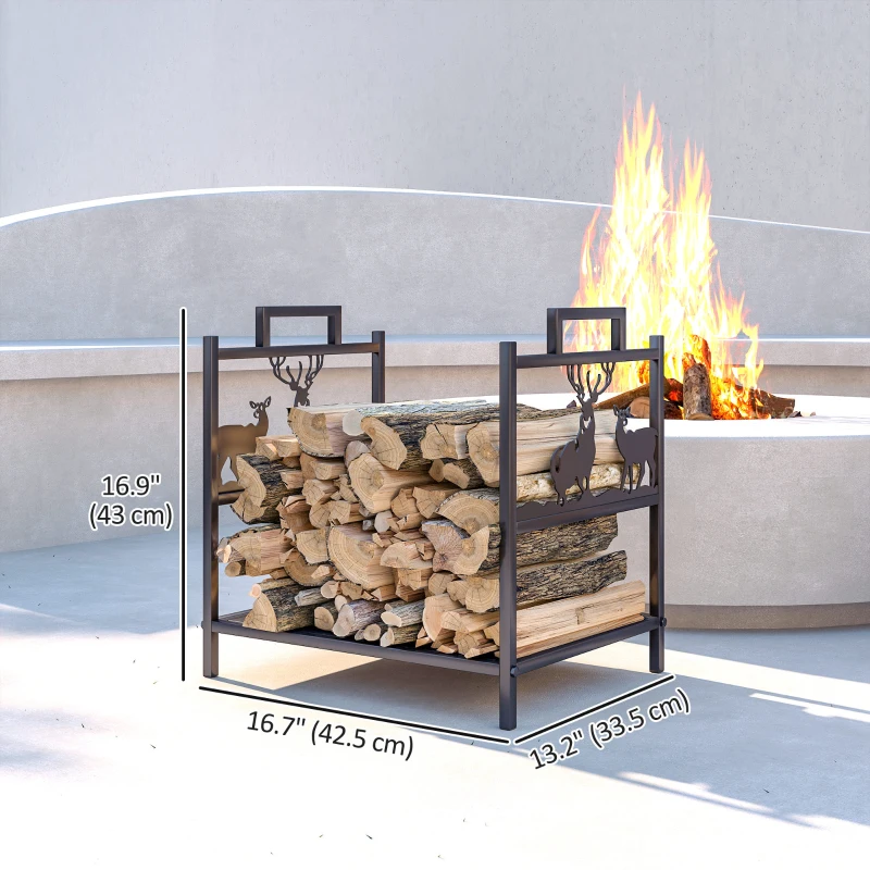 Outsunny Heavy Duty Log Stand, Firewood Rack Outdoor with Handles, Wood Storage Holder for Fireplace, Black
