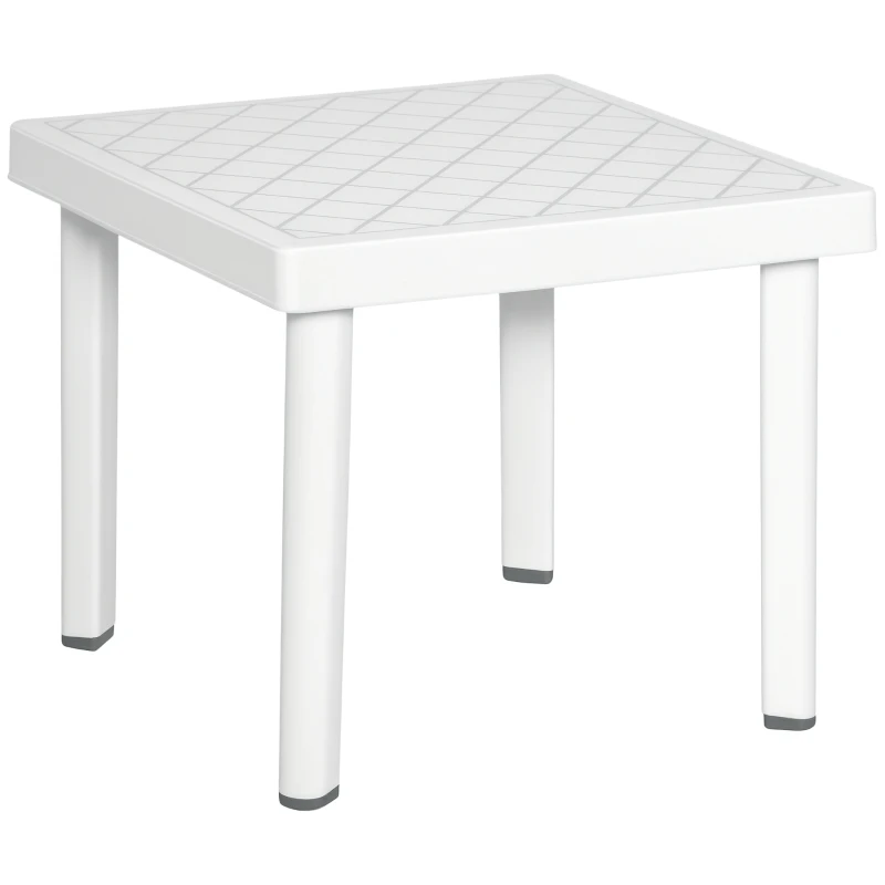 Outsunny Garden Side Table, Plastic Outdoor Square Coffee Table for Drink, Snack, White