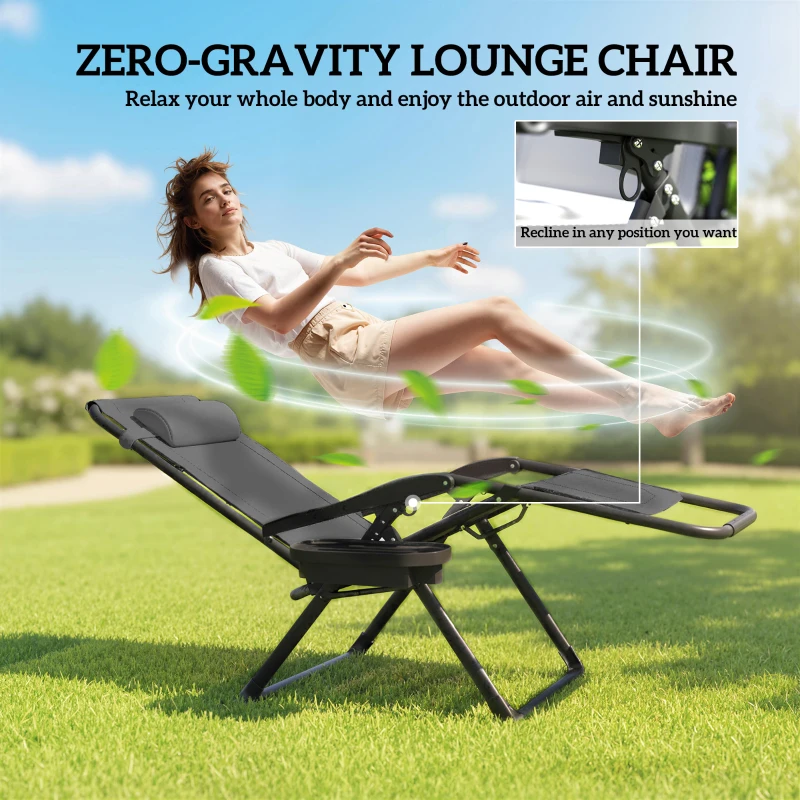 Outsunny Zero Gravity Chair, Reclining Outdoor Lounger Chair with Cup Holder, 400 LBS Capacity, Dark Grey