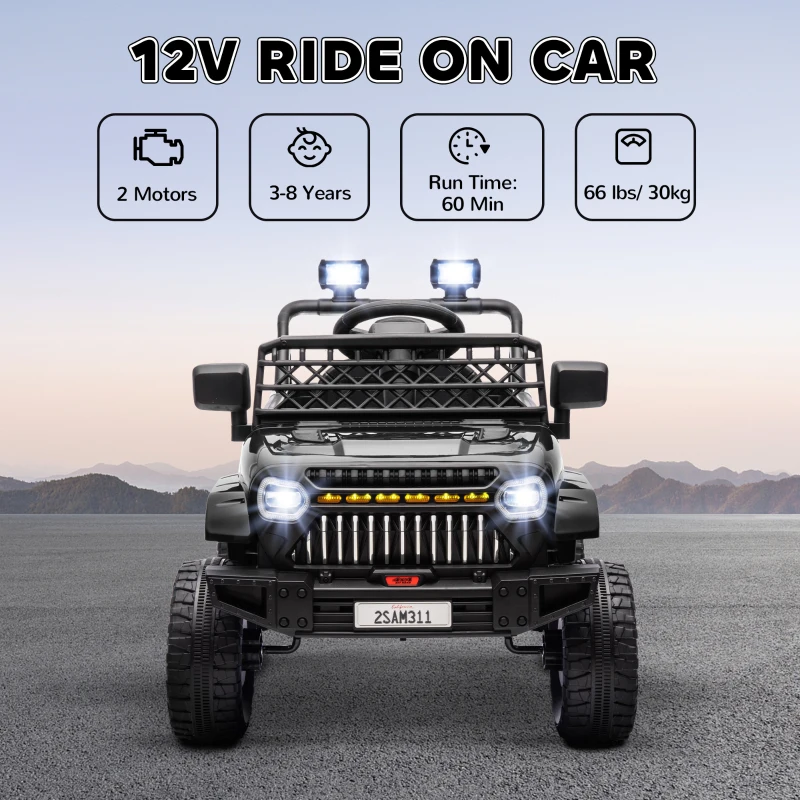 Qaba 12V Ride on Truck, Electric Car for Kids with Remote Control, Suspension, 3 Speeds, USB Music Headlights, Black