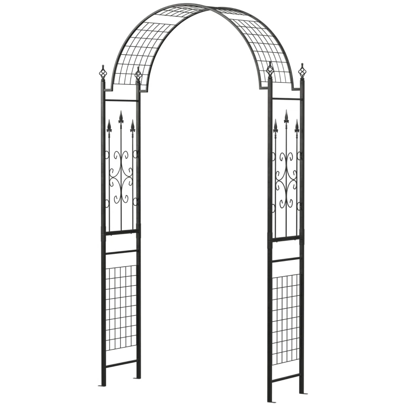 Outsunny 7.5 ft Steel Garden Arch, Outdoor Trellis Arbor with Scrollwork for Climbing Plants, Wedding Arch, Black