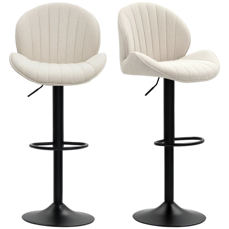 HOMCOM Bar Stools Set of 2, Swivel Barstools with Back, Adjustable Height and Footrest for Kitchen Island, Dining Room, Beige
