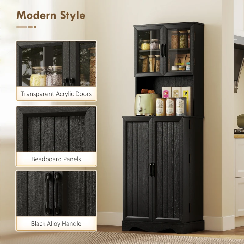HOMCOM 71" Kitchen Pantry Cabinet, Freestanding Kitchen Hutch with 8 Door Shelves, Adjustable Shelf and Acrylic Doors, Black