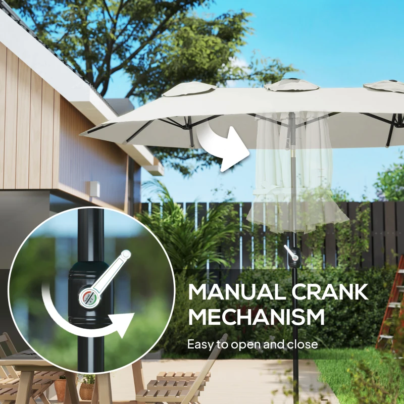 Outsunny 9.7' Double-sided Outdoor Patio Umbrella with Tilt, Crank and Vents, Cream White