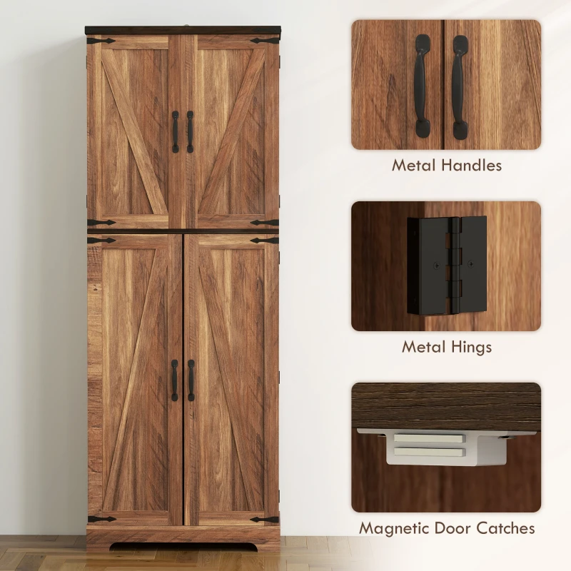 HOMCOM 64" Tall Kitchen Pantry Cabinet with Spice Racks and Adjustable Shelves, Brown Wood Grain