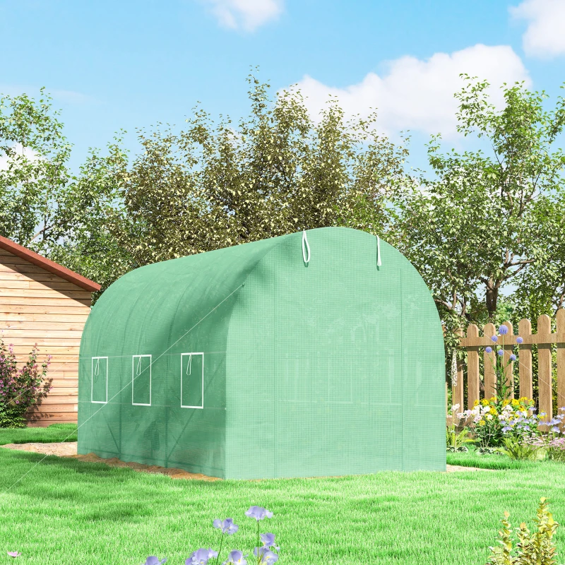 Outsunny 11.5' x 6.6' x 6.6' Walk-in Tunnel Greenhouse Garden Plant Seed Growing Warm House Outdoor Hot House w/ Roll Up Door, Windows, PE Cover Green