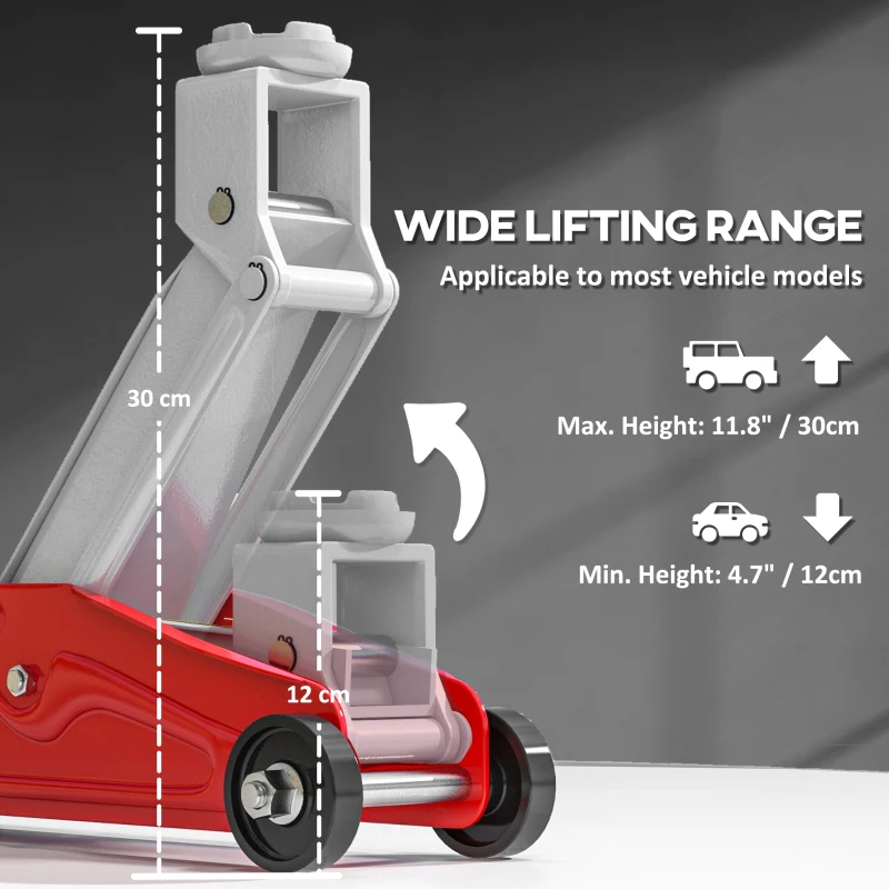 HOMCOM 2 Ton Low Profile Hydraulic Floor Jack, Heavy Duty Steel Racing Car Jack, 4.7"-11.8" Lift Range, Red