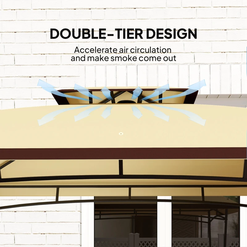 Outsunny 8' x 5' Outdoor Grill Gazebo, Double Tiered Barbecue Grill Gazebo Shelter with 2 Side Shelves and Hook, Beige