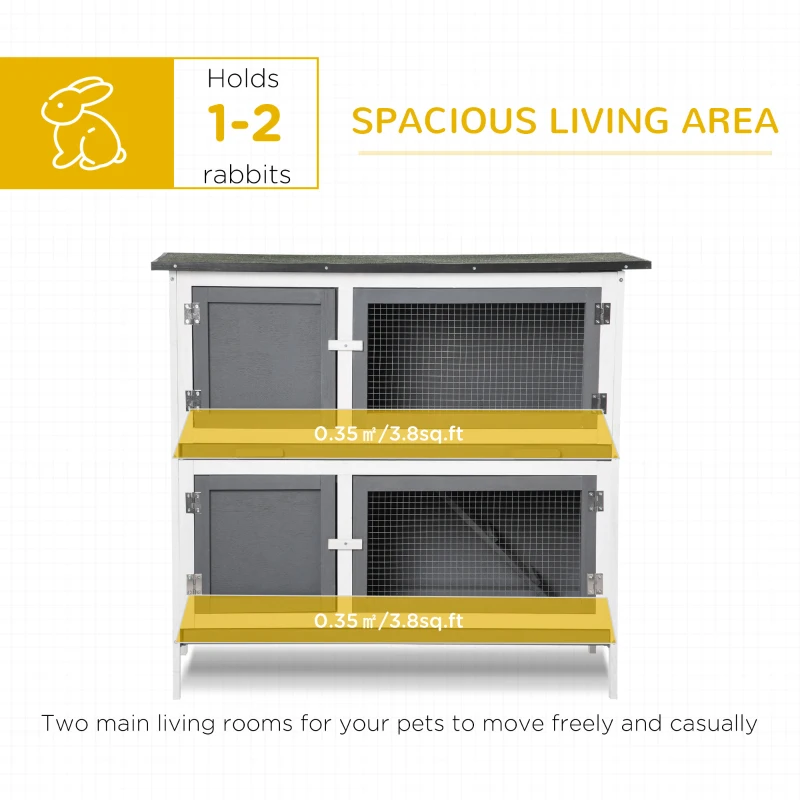 PawHut Wooden Bunny Rabbit Hutch, Small Animal Habitat with Ramp, Removable Tray & Weatherproof Roof, Indoor/Outdoor, Grey