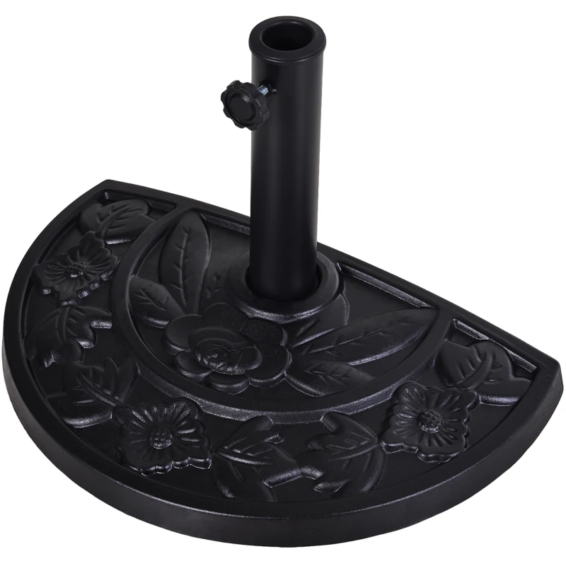 Outsunny 20 lbs Resin Half Round Patio Umbrella Base 20" Outdoor Decorative Parasol Stand Holder For Φ1.5", Φ1.9" Pole, Black