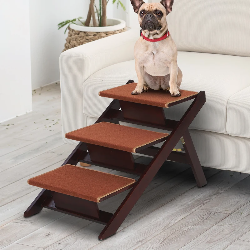 PawHut Wooden 2-in-1 Portable Folding Safety Pet Stairs / Ramp for Dogs and Cats