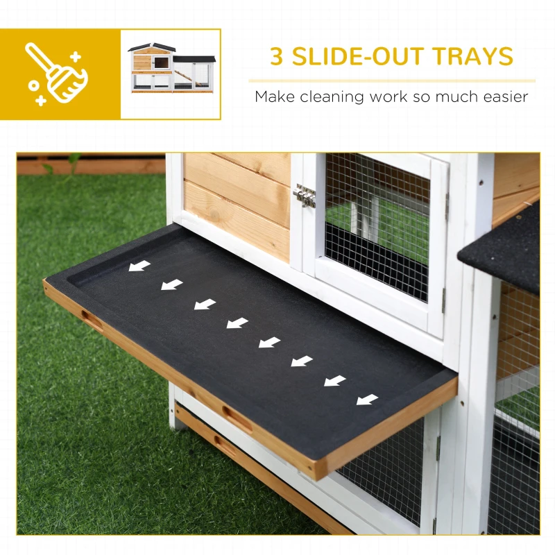 PawHut 62" Rabbit Hutch, Wooden Bunny Hutch, Guinea Pig Cage, Small Animal Enclosure with Run Area, Removable Tray