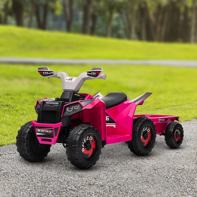 Aosom 6V Electric Toy Car with Back Trailer, Forward Backward, Wear-Resistant Wheels for Ages 18-36 Months, Pink
