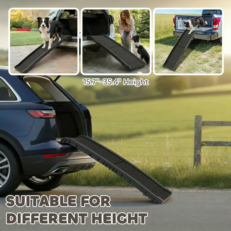 PawHut Folding Dog Ramp for Car, 61 Inches Portable Pet Ramp with Non Slip Frosted Surface, Raised Side Rails