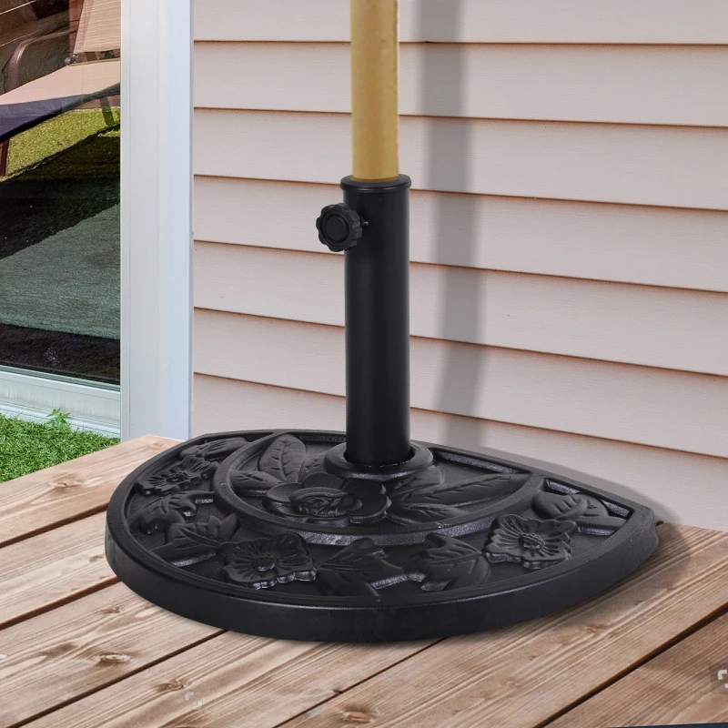 Outsunny 20 lbs Resin Half Round Patio Umbrella Base 20" Outdoor Decorative Parasol Stand Holder For Φ1.5", Φ1.9" Pole, Black