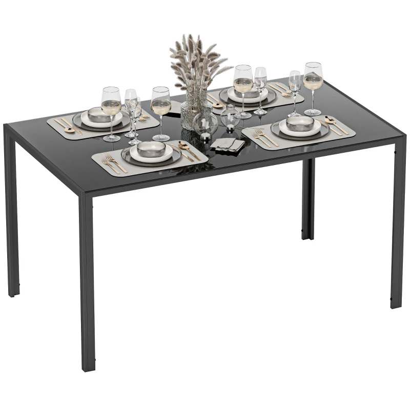 HOMCOM Rectangular Kitchen Table for 4 People, Dining Table with Tabletop Tempered Glass for Dining Room, Living Room, Black