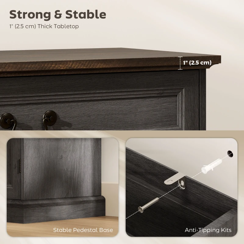 HOMCOM Buffet Cabinet, 55" Farmhouse Sideboard with Charging Station, 2 Drawers and 2 Adjustable Shelves, Black Wood Grain