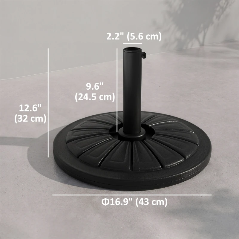 Outsunny Umbrella Base, Heavy Duty Concrete Base Holder with Steel Pole, Round Parasol Stand for Patio, Outdoor, Backyard, Black