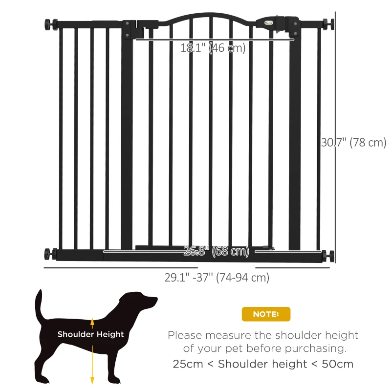 PawHut Extra Tall Dog Gate with Door, Pressure Fit, Auto Close, Double Locking for Doorways Hallways Stairs, 29"-37", Black