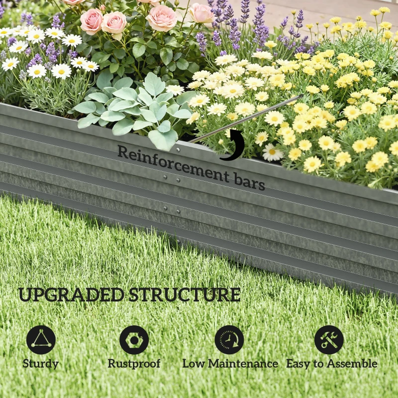 Outsunny L-Shaped Raised Garden Bed, 82" x 109" x 12" Galvanized Steel Planter Box with Multi-reinforced Rods for Vegetables, Flowers and Herbs, Light Grey